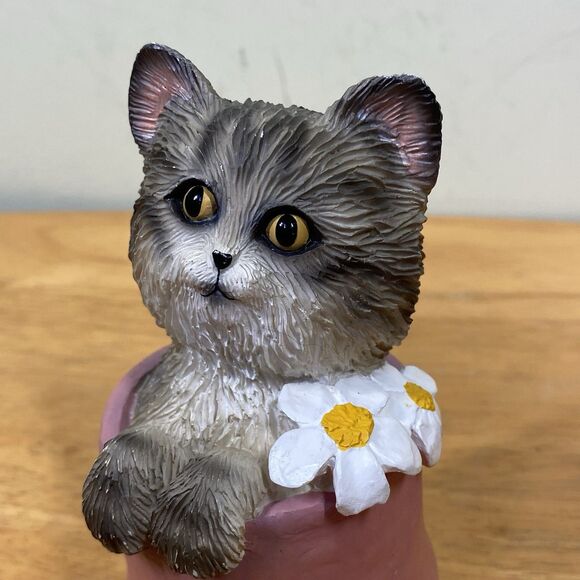 Vtg Silver Tabby Cat Playful in a Pot Collectible Figurine - My Kitty Collection - Picture 8 of 12